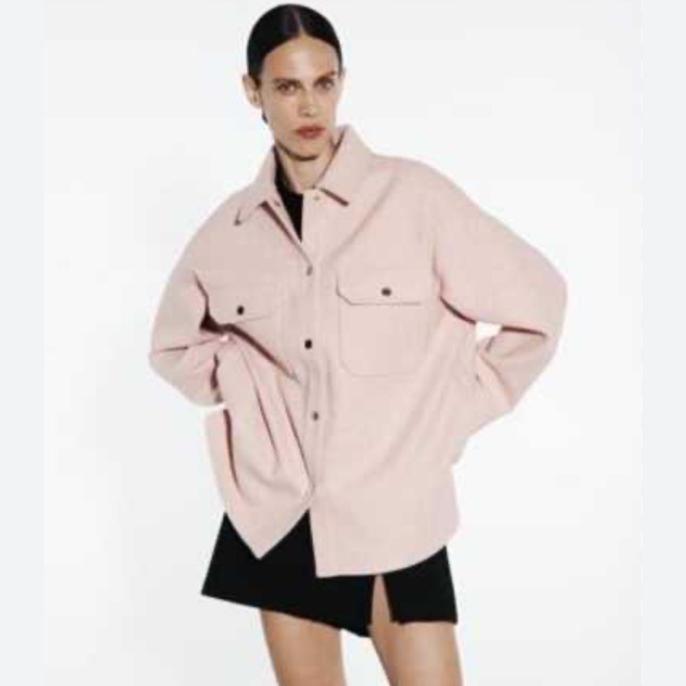 Zara Shirt Jacket in a flattering baby Pink, Soft & Cozy “like” Lambs wool NWT